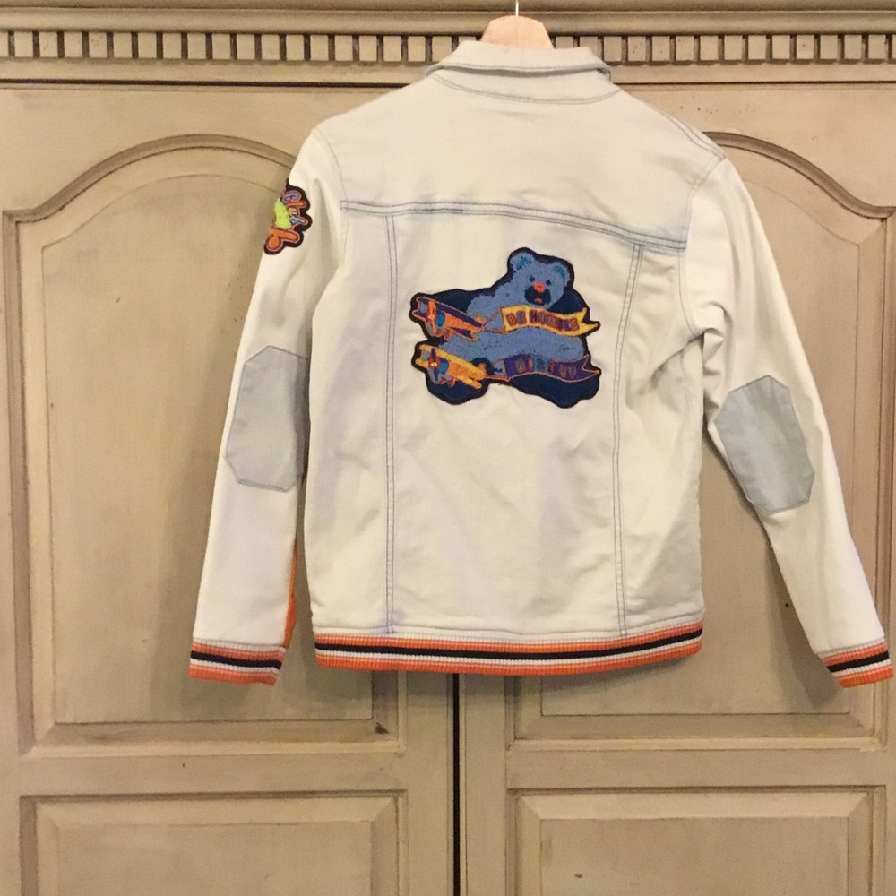Kids Denim Jacket with Orange Accents size 12-14 - Picture 2 of 5